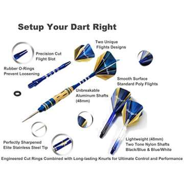 SHOT TAKER CO. EST. 2017 6pc Steel Tip Darts Set - Professional Darts for Dartboard - Includes Barrels + Plastic/Aluminum Shafts + O'Rings + Flights + Sharpener + Wrench (21g-Blue C-10413)