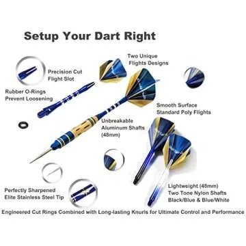 SHOT TAKER CO. EST. 2017 6pc Steel Tip Darts Set - Professional Darts for Dartboard - Includes Barrels + Plastic/Aluminum Shafts + O'Rings + Flights + Sharpener + Wrench (21g-Blue C-10413)
