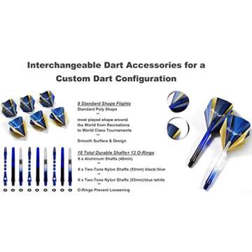 SHOT TAKER CO. EST. 2017 6pc Steel Tip Darts Set - Professional Darts for Dartboard - Includes Barrels + Plastic/Aluminum Shafts + O'Rings + Flights + Sharpener + Wrench (21g-Blue C-10413)
