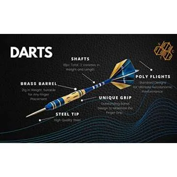 SHOT TAKER CO. EST. 2017 6pc Steel Tip Darts Set - Professional Darts for Dartboard - Includes Barrels + Plastic/Aluminum Shafts + O'Rings + Flights + Sharpener + Wrench (21g-Blue C-10413)