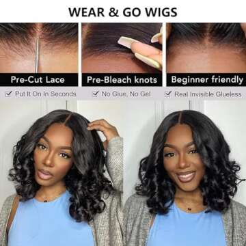 5x5 Wear and Go Glueless Bob Wig Human Hair Pre Plucked Pre Cut Glueless Wigs for Black Women Body W...