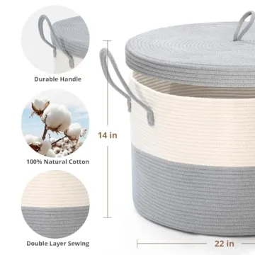 Noonkty XXL Blanket Basket with Lid for Stylish Storage