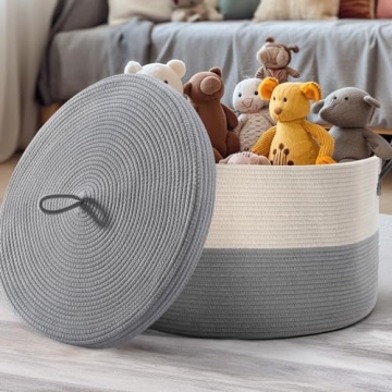 Noonkty XXL Blanket Basket with Lid for Stylish Storage
