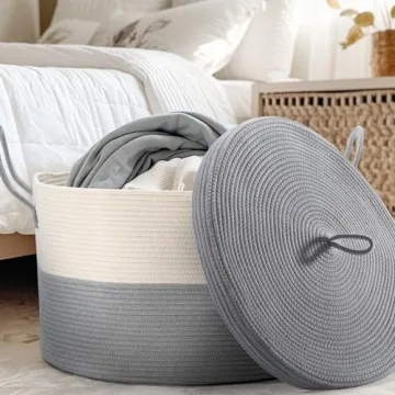 Noonkty XXL Blanket Basket with Lid for Stylish Storage