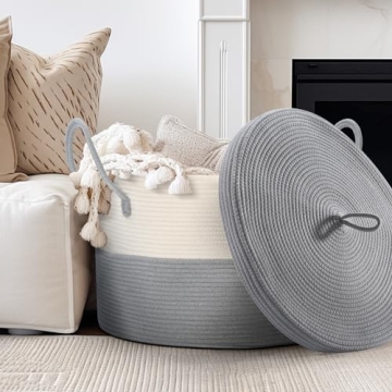 Noonkty XXL Blanket Basket with Lid for Stylish Storage