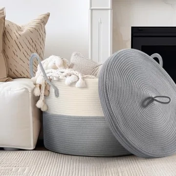 Noonkty XXL Blanket Basket with Lid for Stylish Storage