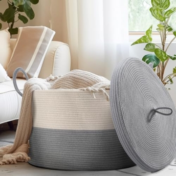 Noonkty XXL Blanket Basket with Lid for Stylish Storage