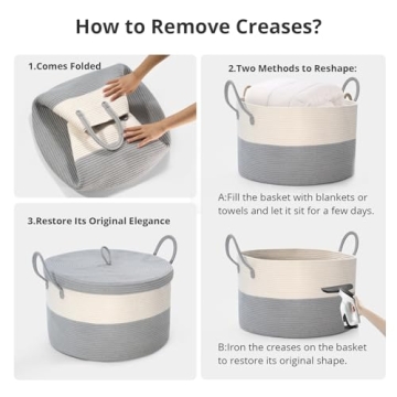 Noonkty XXL Blanket Basket with Lid for Stylish Storage