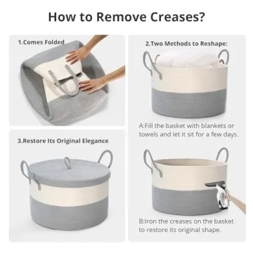 Noonkty XXL Blanket Basket with Lid for Stylish Storage