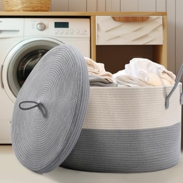 Noonkty XXL Blanket Basket with Lid for Stylish Storage