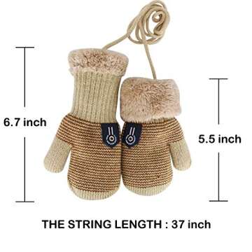 ORVINNER 3 Pairs Baby Boys Girls Winter Sherpa Lined Mittens Toddler Kids Warm Knit Gloves with Stri...