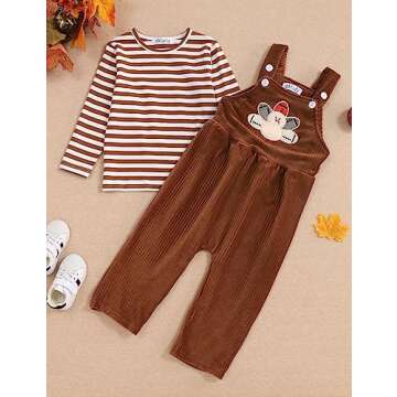 oklady Thanksgiving Outfits for Boys 2-3T Turkey Print Suspender Trousers + Striped Tops