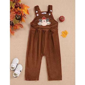 oklady Thanksgiving Outfits for Boys 2-3T Turkey Print Suspender Trousers + Striped Tops