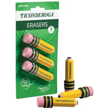 TICONDEROGA Pencil Shaped Erasers, 3-Pack for All Ages