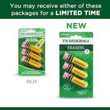 TICONDEROGA Pencil Shaped Erasers, 3-Pack for All Ages