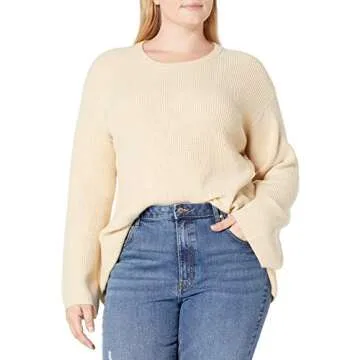 The Drop Women's Alice Crewneck Back Slit Ribbed Pullover Sweater, Creme Brulee, XXL, Plus Size