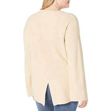 The Drop Women's Alice Crewneck Back Slit Ribbed Pullover Sweater, Creme Brulee, XXL, Plus Size