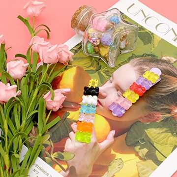50 Pieces Nail Gummy Bear Charms, Resin Flatbacks Candy Bear Charms for Slime Nails DIY Craft Scrapbooking Phone Case Doll House Stationery Box Decoration(10 Colors)
