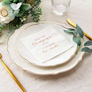 Crisky Bridal Shower Cocktail Napkins Dessert Napkins Rose Gold Foil Bachelorette Engagement Decorat...