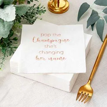Crisky Bridal Shower Cocktail Napkins Dessert Napkins Rose Gold Foil Bachelorette Engagement Decoration Party Supplies [ 50 Count ]