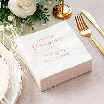 Crisky Bridal Shower Cocktail Napkins Dessert Napkins Rose Gold Foil Bachelorette Engagement Decoration Party Supplies [ 50 Count ]