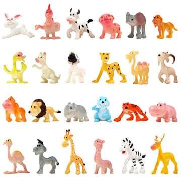 Funcorn Toys Cartoon Animal, 24 Pack Mini Plastic Wild Animals Models Toys Kit, Jungle Animal Figure...