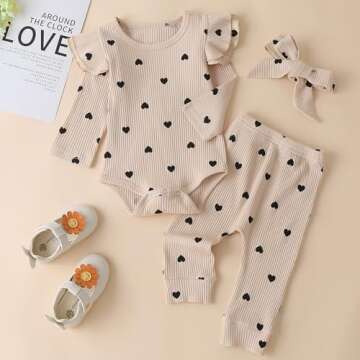 Fullfamous Infant Baby Girl Clothes Outfits,Fall Winter Romper Christmas Clothing Set 9-12 months Ecru Heart