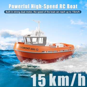 Losbenco RC Boat, 1/72 RC Tugboat for Pools and Lakes, High-Speed Remote Control Boat with 40 Mins P...