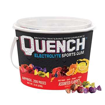 Quench Gum Variety Bucket, Electrolytes Chewing Gum for Athletes and Sports Trainers, New Assorted F...