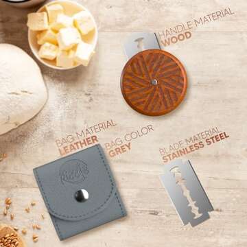 RICCLE UFO Wooden Bread Lame Slashing Tool, Dough Scoring Knife with 15 Razor Blades and Storage Cover (Rose Wood)
