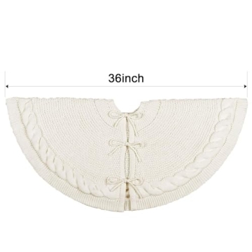 LimBridge Knitted Christmas Tree Skirt: 36 Inches Cream White Tree Skirt, Chunky Cable Knit Thick Rustic Christmas Tree Decorations, Farmhouse Christmas Decor Xmas Holiday Home Party Decorations