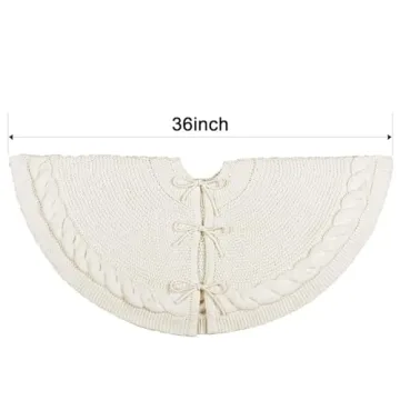 LimBridge Knitted Christmas Tree Skirt: 36 Inches Cream White Tree Skirt, Chunky Cable Knit Thick Rustic Christmas Tree Decorations, Farmhouse Christmas Decor Xmas Holiday Home Party Decorations