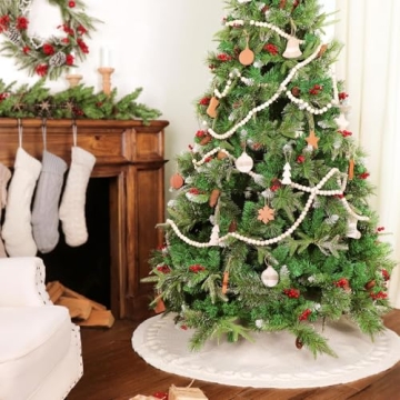 LimBridge Knitted Christmas Tree Skirt: 36 Inches Cream White Tree Skirt, Chunky Cable Knit Thick Rustic Christmas Tree Decorations, Farmhouse Christmas Decor Xmas Holiday Home Party Decorations