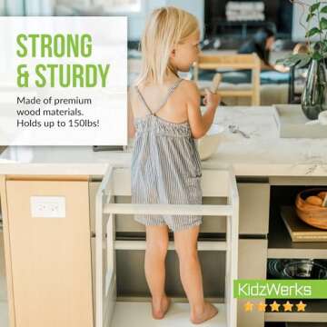 KidzWerks Child Standing Tower Kids Kitchen Step Stool Toddler Wood Stepping Stool - Children's Montessori Stool - Adjustable Platform