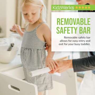 KidzWerks Child Standing Tower Kids Kitchen Step Stool Toddler Wood Stepping Stool - Children's Montessori Stool - Adjustable Platform