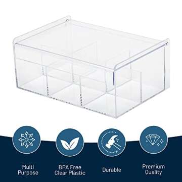 RoyalHouse Acrylic Tea Bag Holder Storage Organizer, 6 Compartment BPA Free Clear Plastic Tea Box wi...