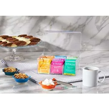 RoyalHouse Acrylic Tea Bag Holder Storage Organizer, 6 Compartment BPA Free Clear Plastic Tea Box with Lid, Multi-Purpose storage Box for Tea Bags, Office Supplies, Crafts, and Small Items.