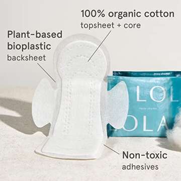 LOLA Ultra Thin Menstrual Pads with Wings, Heavy Absorbency - 32 Count - Organic Cotton Topsheet & Core, Natural Ingredients, Chlorine & Toxin Free, Powerful Leak Protection - BPA Free