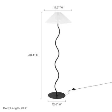Modway Wave Squiggle Floor Lamp in Black - Modern Ambient Lighting with Pleated Shade - Sturdy Standing Lamp for Living Room, Bedroom, or Office