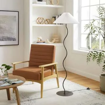 Modway Wave Squiggle Floor Lamp in Black - Modern Ambient Lighting with Pleated Shade - Sturdy Standing Lamp for Living Room, Bedroom, or Office