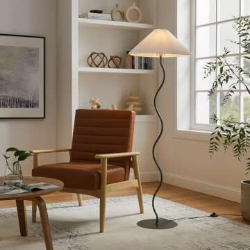 Modway Wave Squiggle Floor Lamp in Black - Modern Ambient Lighting with Pleated Shade - Sturdy Standing Lamp for Living Room, Bedroom, or Office