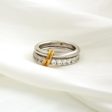 HOLINSE Chunky Stackable Rings Set with Cubic Zirconia