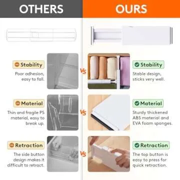 Lifewit 6 Pack Drawer Dividers 4" High, 11-17" Adjustable Clothes Organizers, Expandable Dresser Separators in Bedroom/Bathroom/Kitchen/Office, White