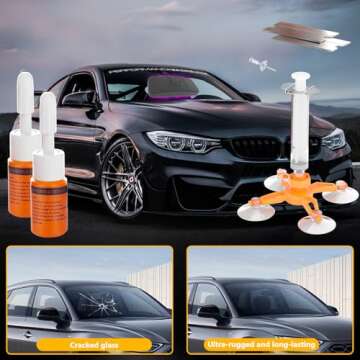 HERRYPLS Windshield Repair Kit for Chips and Cracks, Rock Chip Repair Kit Windshield, Car Windshield Crack Repair Kit to Repair Scratches,Star Shaped Crack, with Curing and Pressurizing Device