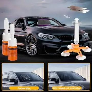 HERRYPLS Windshield Repair Kit for Chips and Cracks, Rock Chip Repair Kit Windshield, Car Windshield Crack Repair Kit to Repair Scratches,Star Shaped Crack, with Curing and Pressurizing Device
