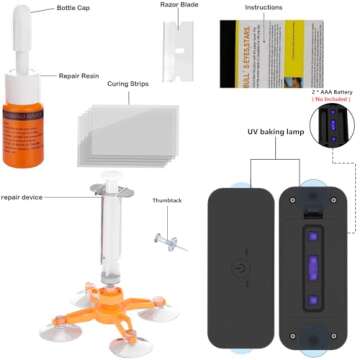 HERRYPLS Windshield Repair Kit for Chips and Cracks, Rock Chip Repair Kit Windshield, Car Windshield Crack Repair Kit to Repair Scratches,Star Shaped Crack, with Curing and Pressurizing Device