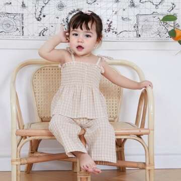 VISGOGO Infant Baby Toddler Girls Clothes Solid Color Sleeveless Camisole Linen Pants Set Baby Summe...