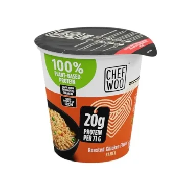CHEF WOO Roasted Chicken Ramen Cup High Protein Noodles (12 PACK), 20g of Animal-free, Bioavailable Protein | Made in U.S. |