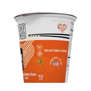 CHEF WOO Roasted Chicken Ramen Cup High Protein Noodles (12 PACK), 20g of Animal-free, Bioavailable Protein | Made in U.S. |