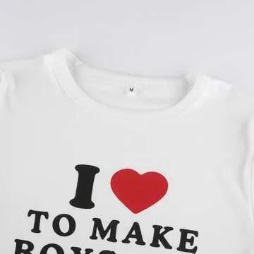 Women Girls Y2K Crop Top Letter Print Baby Tees Grunge T-Shirt White M